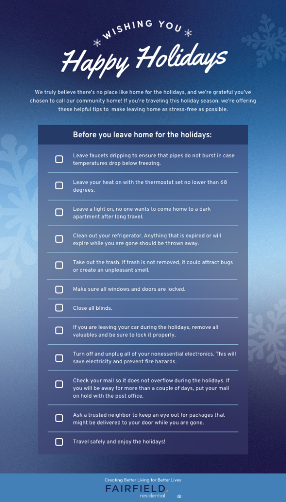 Leaving home for the holidays checklist.