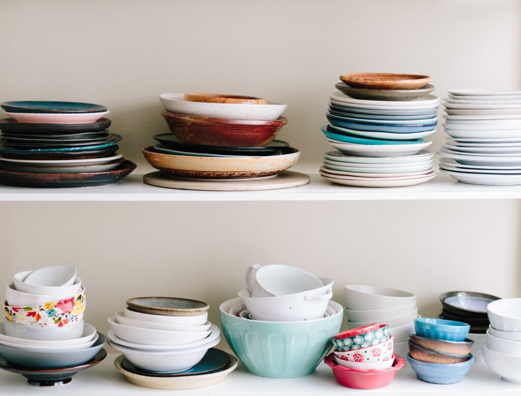 organize like items together, such as stacked bowls